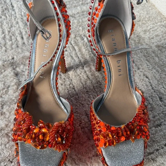 Gianni Bini Orange Platform Heels - Embellished | Perfect for Stage or Rave - Picture 6 of 7